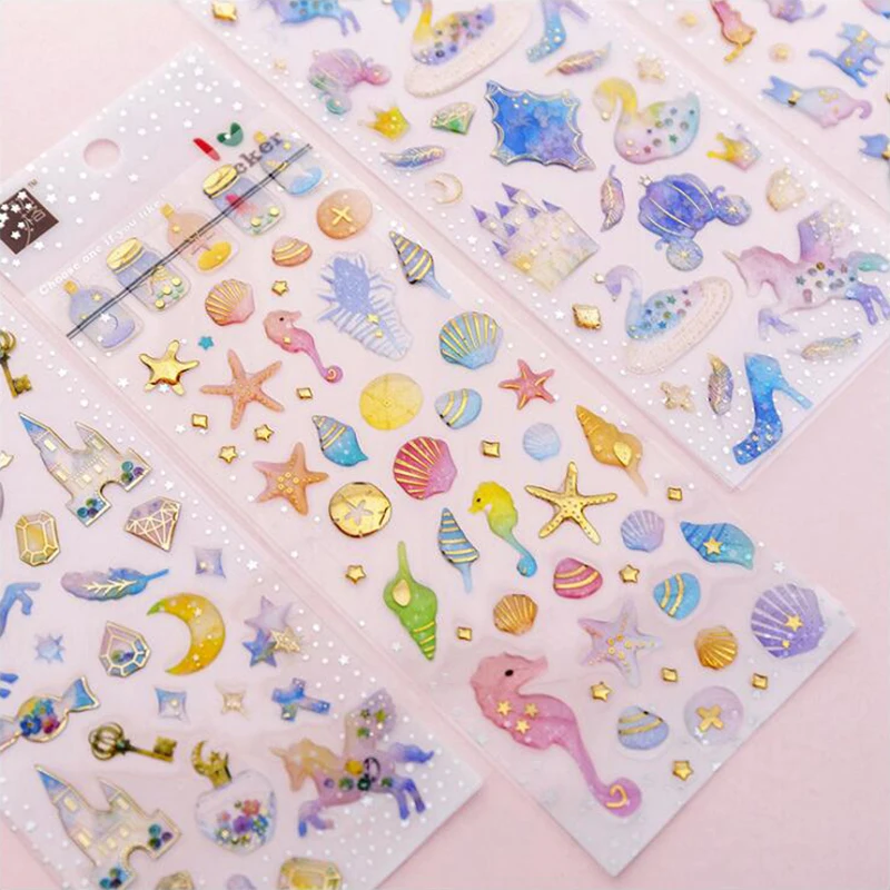 

1Sheets Castle Unicorn Crystal Series Cute Diary Sticky Stickers Scrapbooking Flakes Office Stationery School Supplies