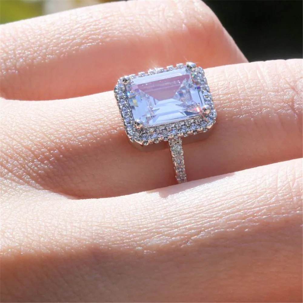 YKNRBPH High quality female fashion zircon rectangular princess ring engagement gold copper rings | Украшения и аксессуары