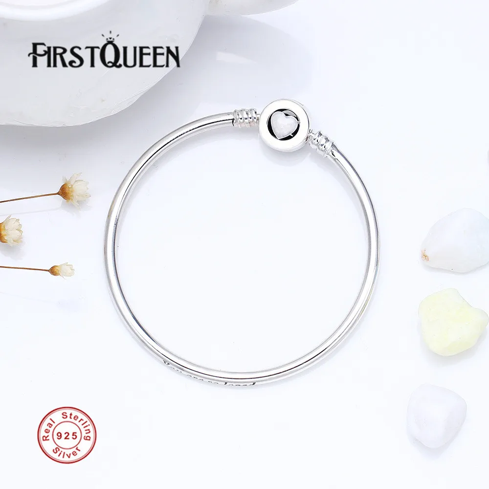 

FirstQueen Solid 925 Sterling Silver Enamel Heart Clasp Bangle Bracelet Fit 4.3mm Charms Beads For Jewelry Making Fine Jewelry