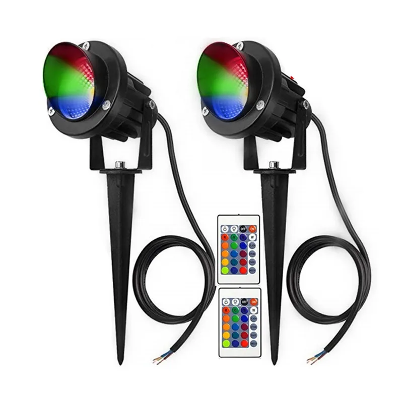 2PCS Ландшафтный свет 10 Вт Водонепроницаемый Светодиодный прожектор для сада RGB COB чип открытый газон патио путь прожектор AC85-265V/AC/DC12V - Испускаемый цвет: 2PCS