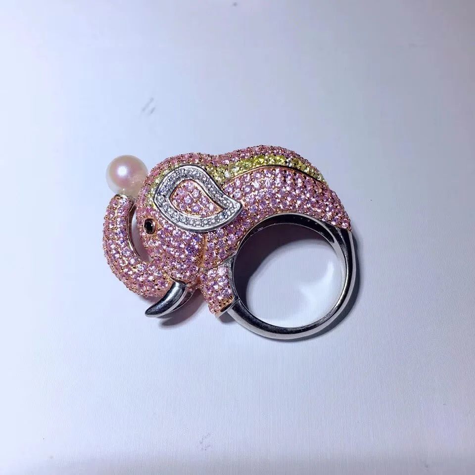 Anillos Qi Xuan_Fashion Jewelry_Pink Cute Little Elephant Rings_S925 Твердые серебряные модные rings_напрямую от производителя