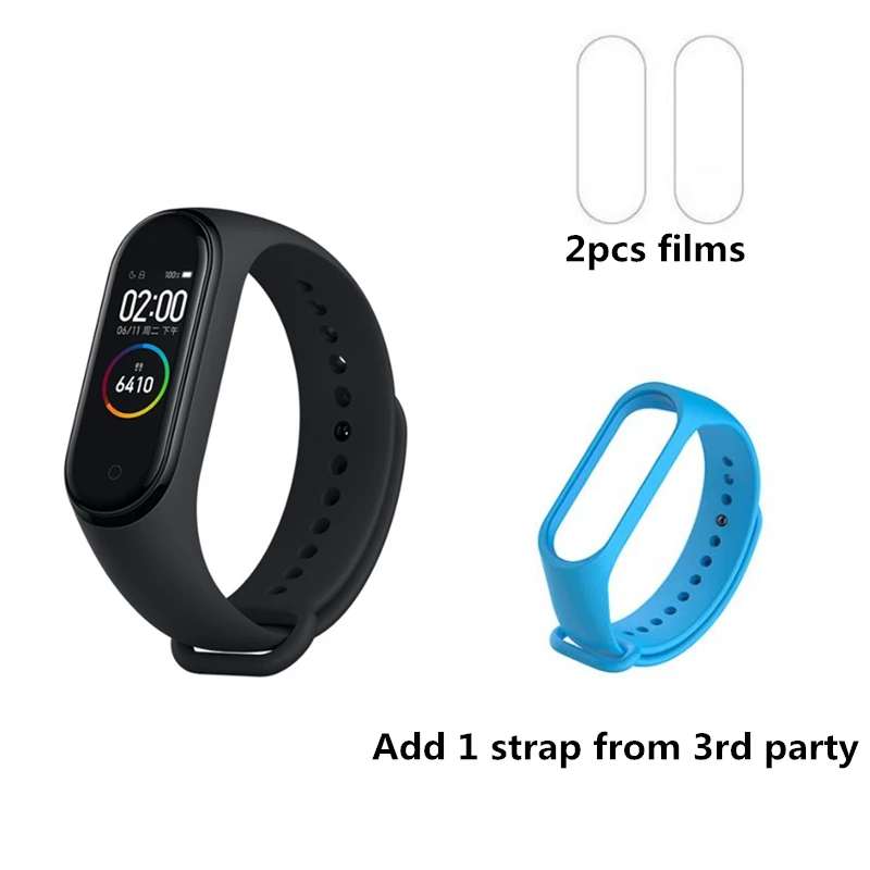 Xiaomi Mi Band 4 Smart Bracelet AMOLED Screen Miband 4 Smartband Fitness Traker Bluetooth 5.0 Sport Waterproof Smart Band - Цвет: add strap and film