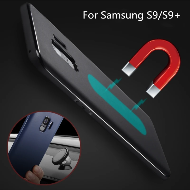 

New for Samsung S9 Magnetic Car Holder Case for Samsung S9Plus Soft TPU Silicone Magnet Case for S9+ Case Bulit-in Metal Plate