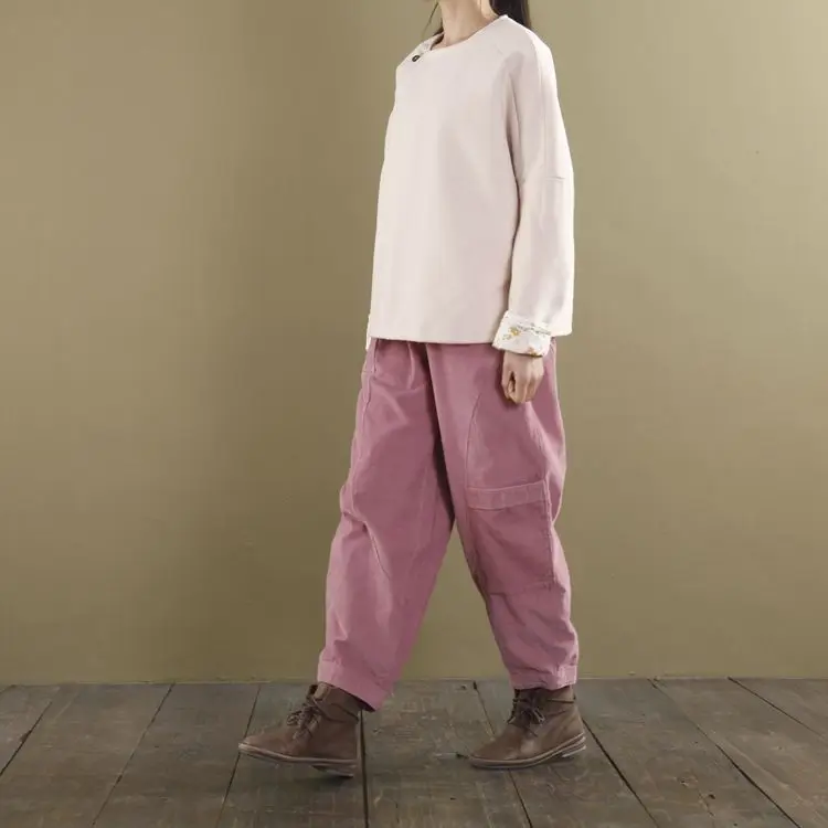 YoYiKamomo Вельветовые женские брюки осень зима широкие брюки сплошной цвет Карманы эластичный пояс свободные женские брюки