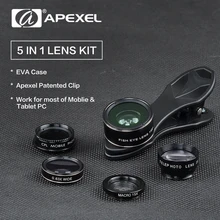 APEXEL Mobile Phone Lens 5in1 Fish Eye Lens Wide Angle Macro telescope CPL For iPhone 5 6S Plus Samsung Xiaomi fisheyeLentes DG5
