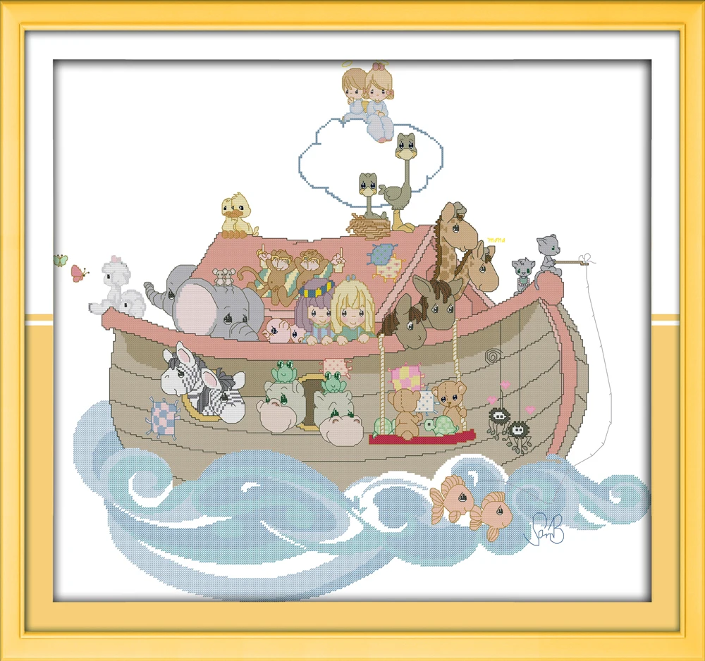 Noah's ark cross stitch set cartoon animal pattern canvas DMC color