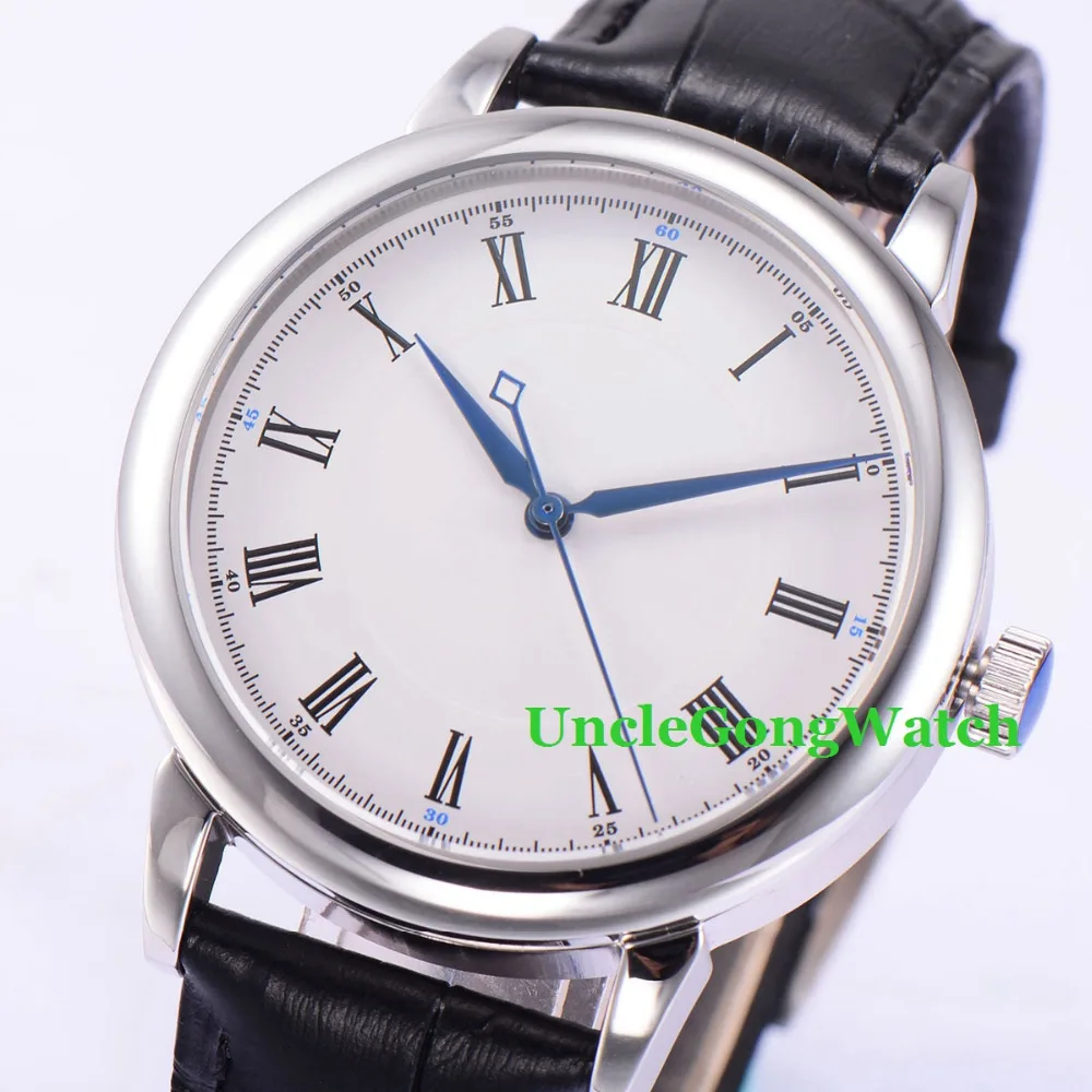 40mm Polished Case Mens Automatic Watches White Sterile Dial Roman Marks Brief Orologio Black Leather Strap Timepiece WDT7031ASK