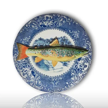 

Blue and white fish dish restaurant background wall decoration hanging plate ceramic plate home jewelry crafts plate ornaments