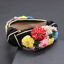 Цветная Цветочная богемная модная головная повязка со стразами в стиле барокко, тяжелая ручная швейная частица с кристаллами и жемчугом, модная головная повязка 748