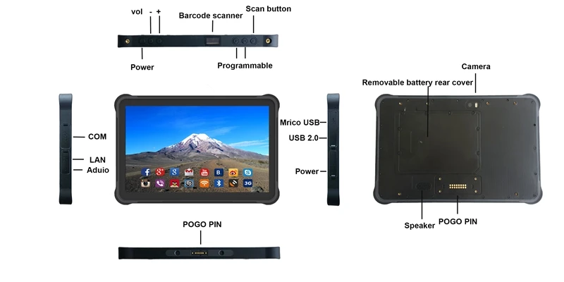 Прочный планшетный ПК Android 7,0 солнечный экран H1920 V1200 450 НИТ ЖК промышленный 10 дюймов с док-станцией