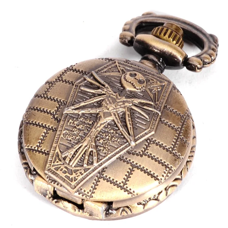 (3113) 12pcs/lot Vintage Bronze Steampunk Gothic skeleton Quartz Pocket Watch Necklace pandent