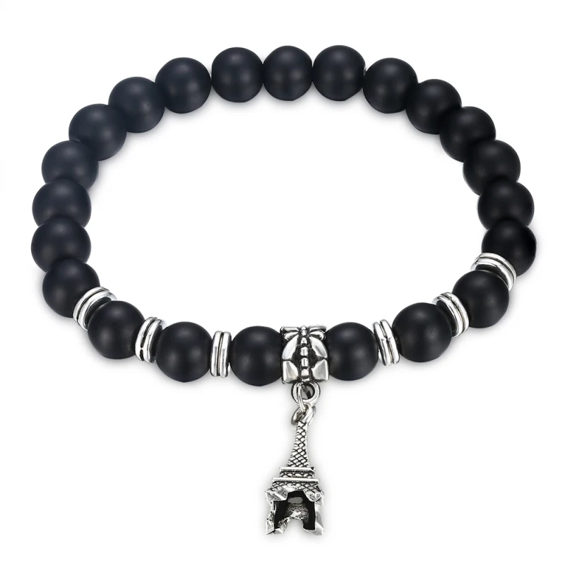 

Frosted Black and Snowflake Obsidian Stone Stretch Charm Bracelets Alloy Findings Bracelet for Women Men Jewelry Accessories