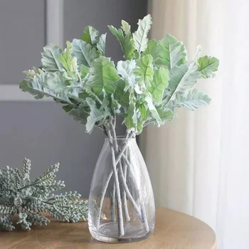 

33cm artificial green leaf plants silk senecio cineraria room table decor dusty miller graden hotel fake flowers A8337