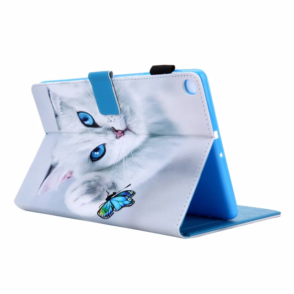 Cover Case for Samsung Galaxy Tab A 10.1 SM-T510 SM-T515 T510 T515 Painted Cat Stand Soft Shockproof Tablet Shell+Film+Pen