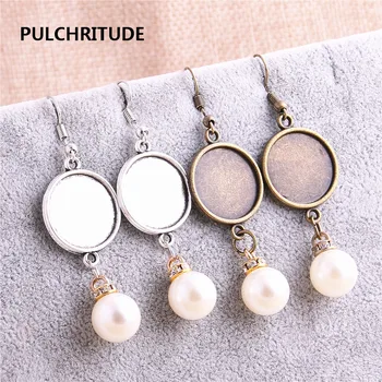 

PULCHRITUDE Metal Fashion Earing Pendant 8pcs/lot Cabochon Base Fit round 18mm Dia Hand Made Diy Jewelry Making C1223