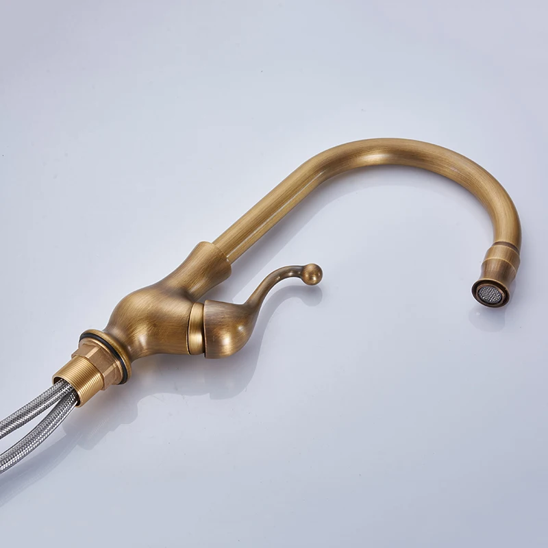  Kitchen Faucet Antique Bronze Brass Kitchen Sink Faucets Single Hand High Arch Swivel Spout Hot And - 1682912545