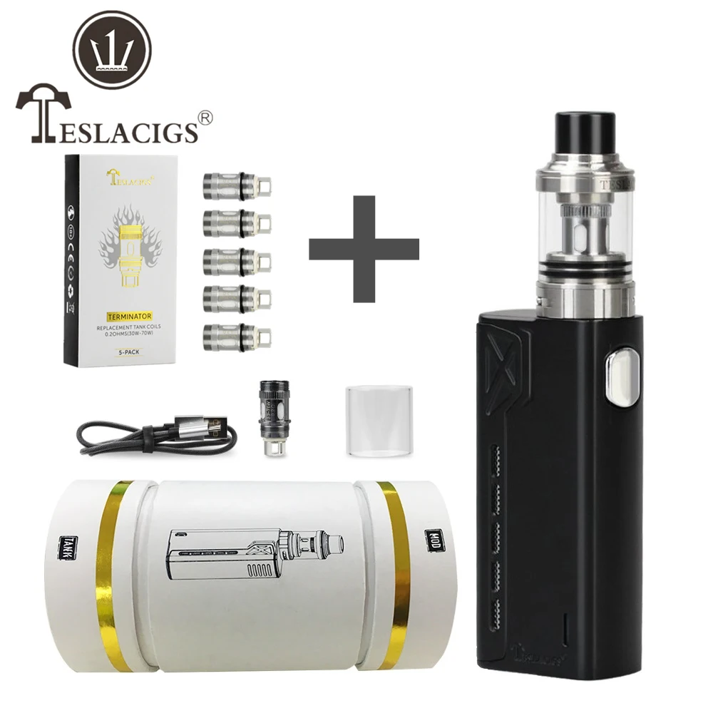 Extra 5PCS 0.2ohm Coil and 100 TESLACIGS Electronic Cigarette kit 90W
