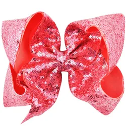 Vibrant 8 - Inch Rainbow Sequin Hair Bow with Alligator Clip - Sparkling Hair Accessory (18 Watermelon Red)