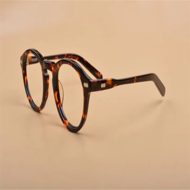 

MONGOTEN Brand Retro Unisex Fashion Full Rim Round Frame Acetate Optical Eyeglasses Leopard Black Clear Lens Myopia Eyewear