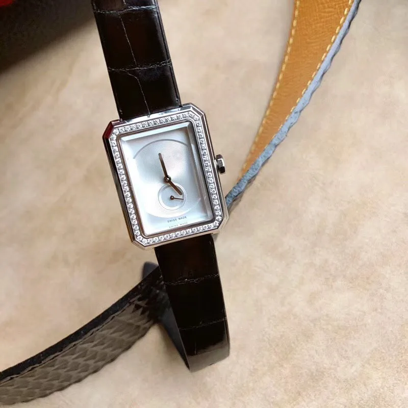 Натуральная кожа белый/черный ремешок для часов 27 мм * 35 Прямоугольник циркон