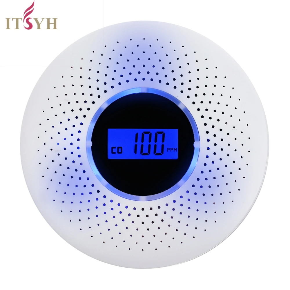 

ITSYH 2 in 1 LCD Display Carbon Monoxide & Smoke Combo Detector Battery Operated CO Alarm with LED Light Flashing Sound Warning