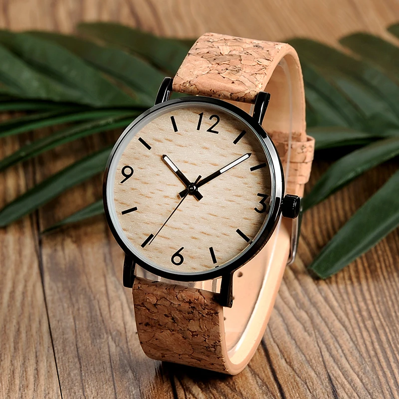 BOBO BIRD мужские часы с деревянным циферблатом из нержавеющей стали корпусные кварцевые часы с мягкой пробковой лентой для мужчин в подарок