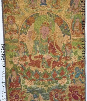 

35"Tibet Silk Embroidery Art Tangka Padmasambhava god buddha statue thangka