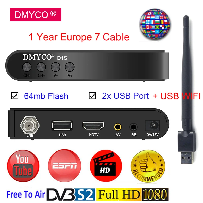 

Original Portugal Satellite Receiver LNB HD TV Receptor Support Europe Code for Spain DVB-S2 Tv Tuner Digital Satellite Decoder