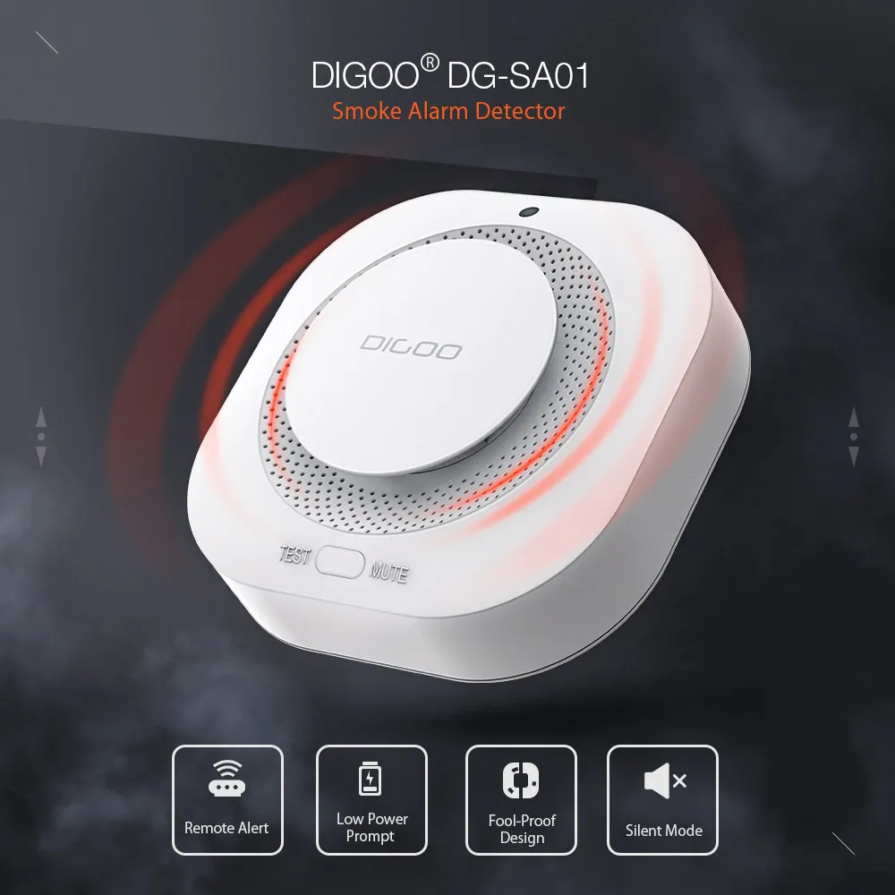 DIGOO DG-SA01 Fire Alarm Detector Independent Photoelectric Smoke Sensor Remote Alert Work with HOSA HAMA