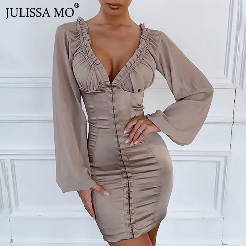 Julissa mo атласное лоскутное облегающее платье для женщин сексуальное V образным