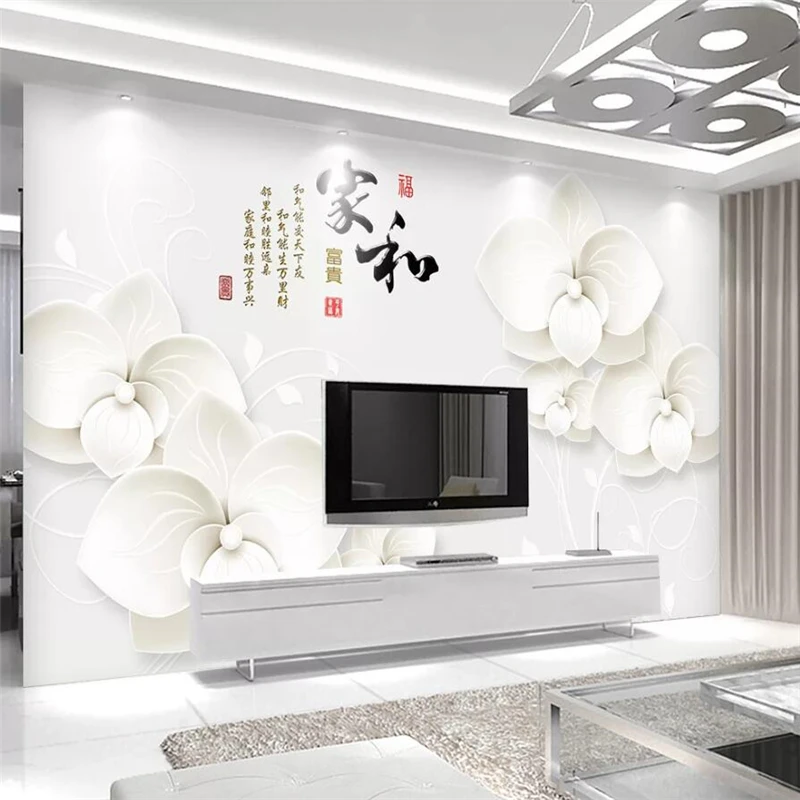 Beibehang пользовательские обои Фото Фреска 3D Белый цветок дома и богатых ТВ фоне стены современный минималистский цветок лилии обои