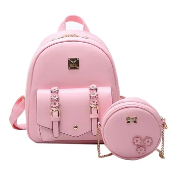 

2 Piece / Set Women Backpack PU Leather Package Backpack Cute Flower Pattern Women Student School Bag