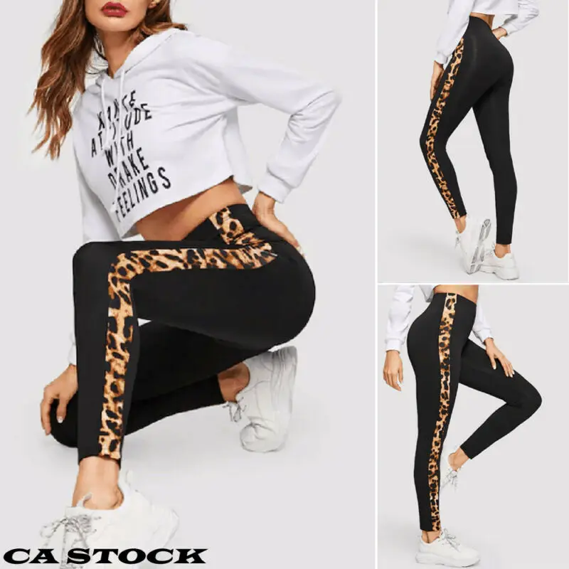 

2019 New Women Yoga Pants Leopard Stretch Leggings Gym Sports Running Fitness Pants Elastic Trousers