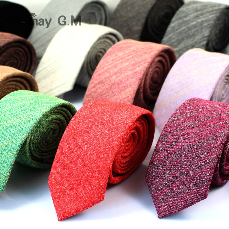 Fashion Casual Cotton Solid Mens Ties for Men 6CM Width Narrow Wedding Business Groons Necktie Fresh Neck Tie Neckwear