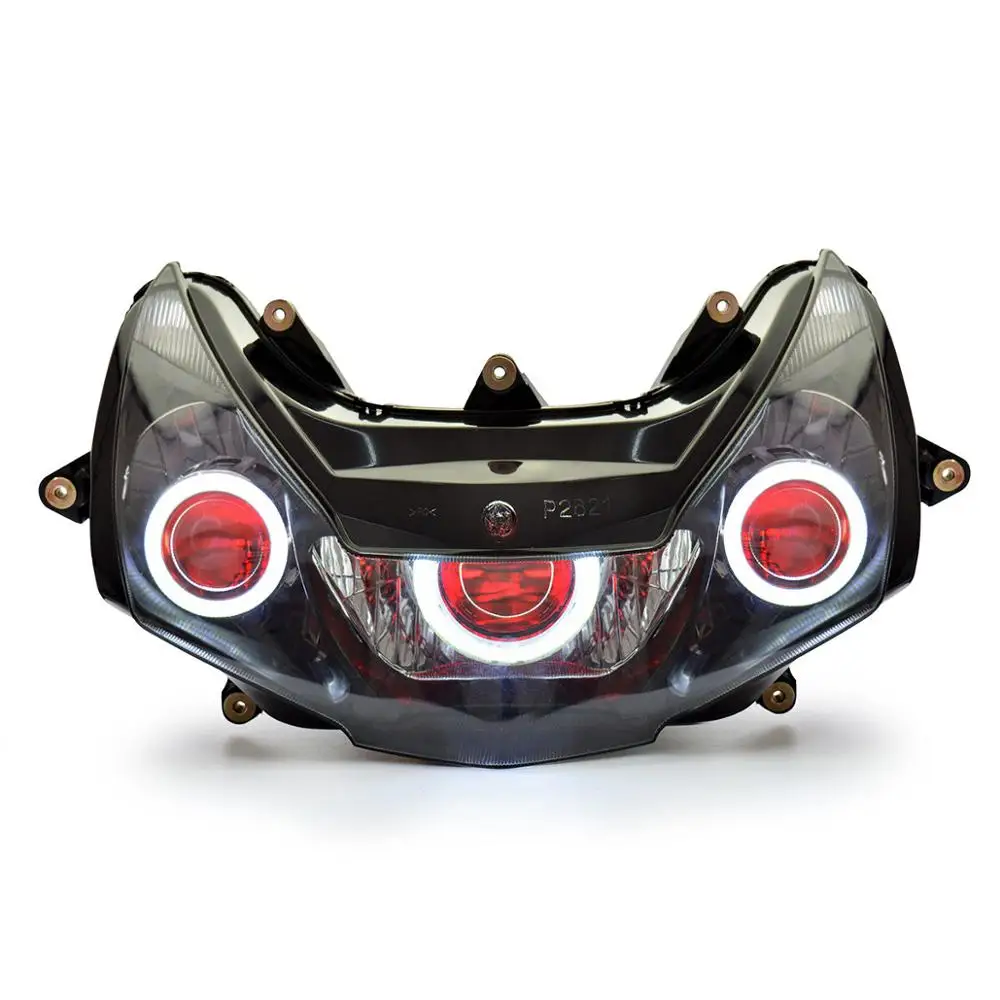 KT Передние фары для мотоцикла Honda CBR954 2002 2003 белый "Глаз ангела"+синий "Глаз демона" 55 Вт - Цвет: Red Demon Eye