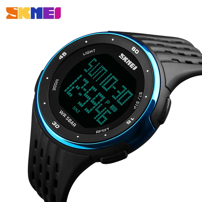 SKMEI 1219 Men Digital Watch LED Display Waterproof Male Wristwatches Chronograph Calendar Alarm Sport Watches Relogio Masculino - Цвет: Синий