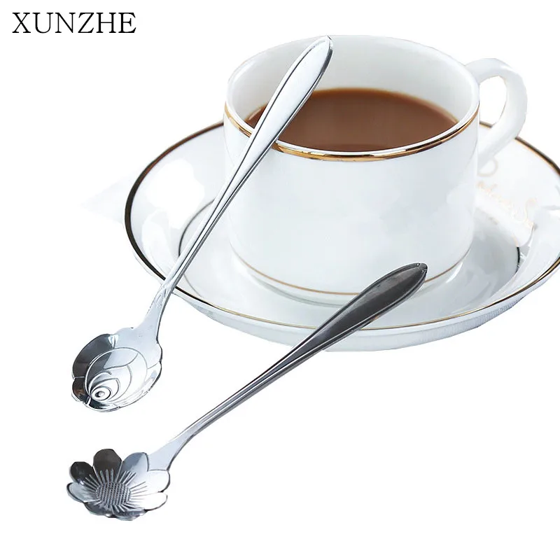 XUNZHE 1 قطعة الإبداعية المطبخ Coffeeware زهرة شكل الفولاذ المقاوم للصدأ ملاعق القهوة الآيس كريم ملعقة خلط أنيقة ملعقة الحلوى/ الحلويات
