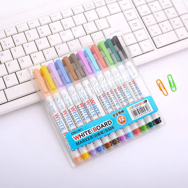 72 pcs/Lot 12 color whiteboard marker pen White board erasable pens Glass metal Drawing