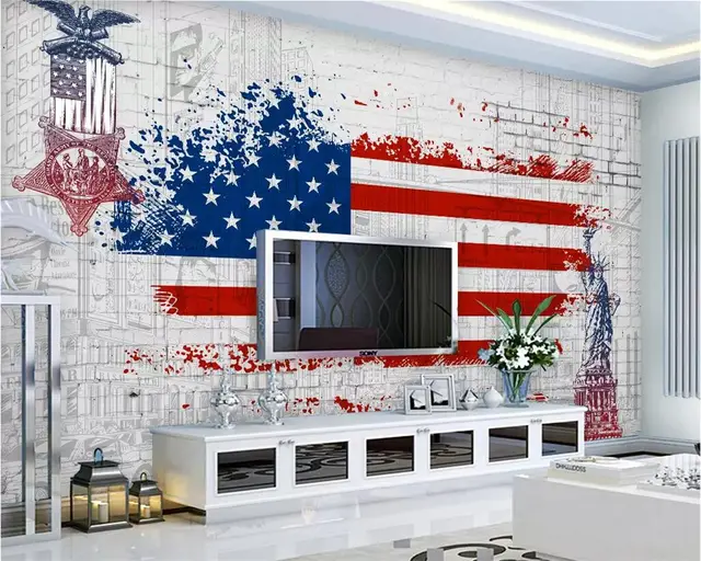 Us 8 85 41 Off Beibehang Custom Wallpaper Retro American Flag Graffiti Tv Background Walls Home Decor Living Room Bedroom Mural 3d Wallpaper In