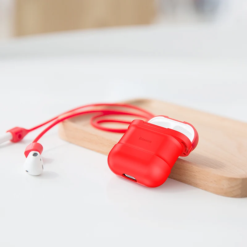 Red Baseus силиконовый чехол для Airpods, защитный чехол для Apple Airpods, чехол для зарядки с ремешком против потери, для Airpod Air pods - Цвет: Red