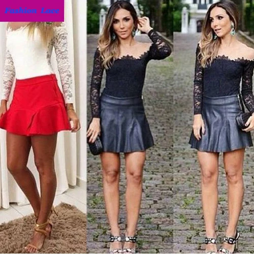 Fashion Women Tops Blusas Femininas 2015 Sexy Lace Blouse Mesh Shoulder Long Sleeves Floral Basic Shirt |