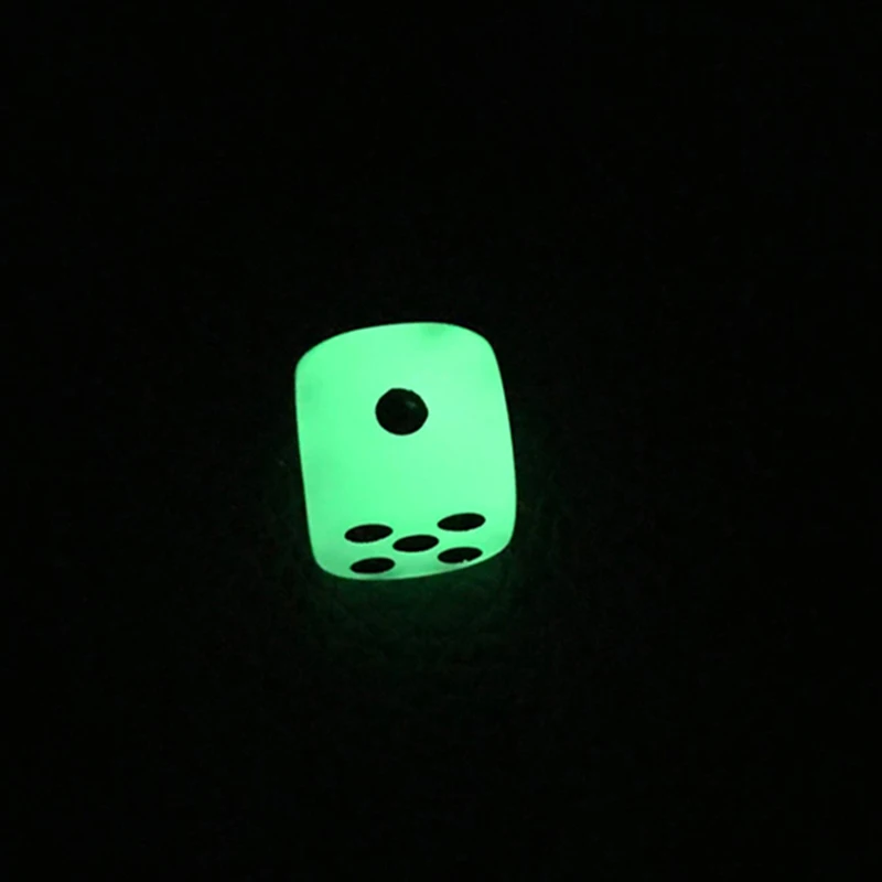 New 12Pcs/Lot 14mm Glowing Dice Round Corner Fluorescent Green Black Spots Nightclub Bars Luminous Dice Set Wholesale Board Game