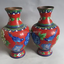 Редкий династии Цин Cloisonne вазы, птица и цветок, один с китайскими характеристиками, пара