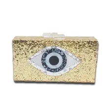 Augen Drucken Glänzende Acryl Gold Abend Clutch Bag Box Für Frauen Hochzeit Mode Handtaschen Kette Umhängetasche Messenger Bags