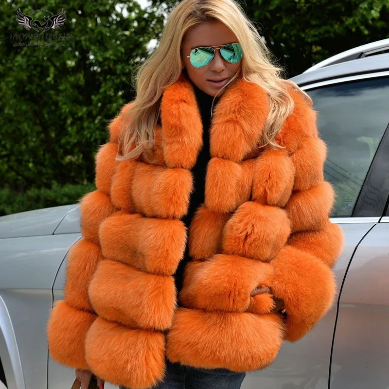 Tatyana Furclub натуральное меховое пальто оранжевое меховое пальто Роскошная зимняя куртка из натурального Лисьего меха модное пальто зимнее меховое пальто для девочек для женщин - Цвет: Orange
