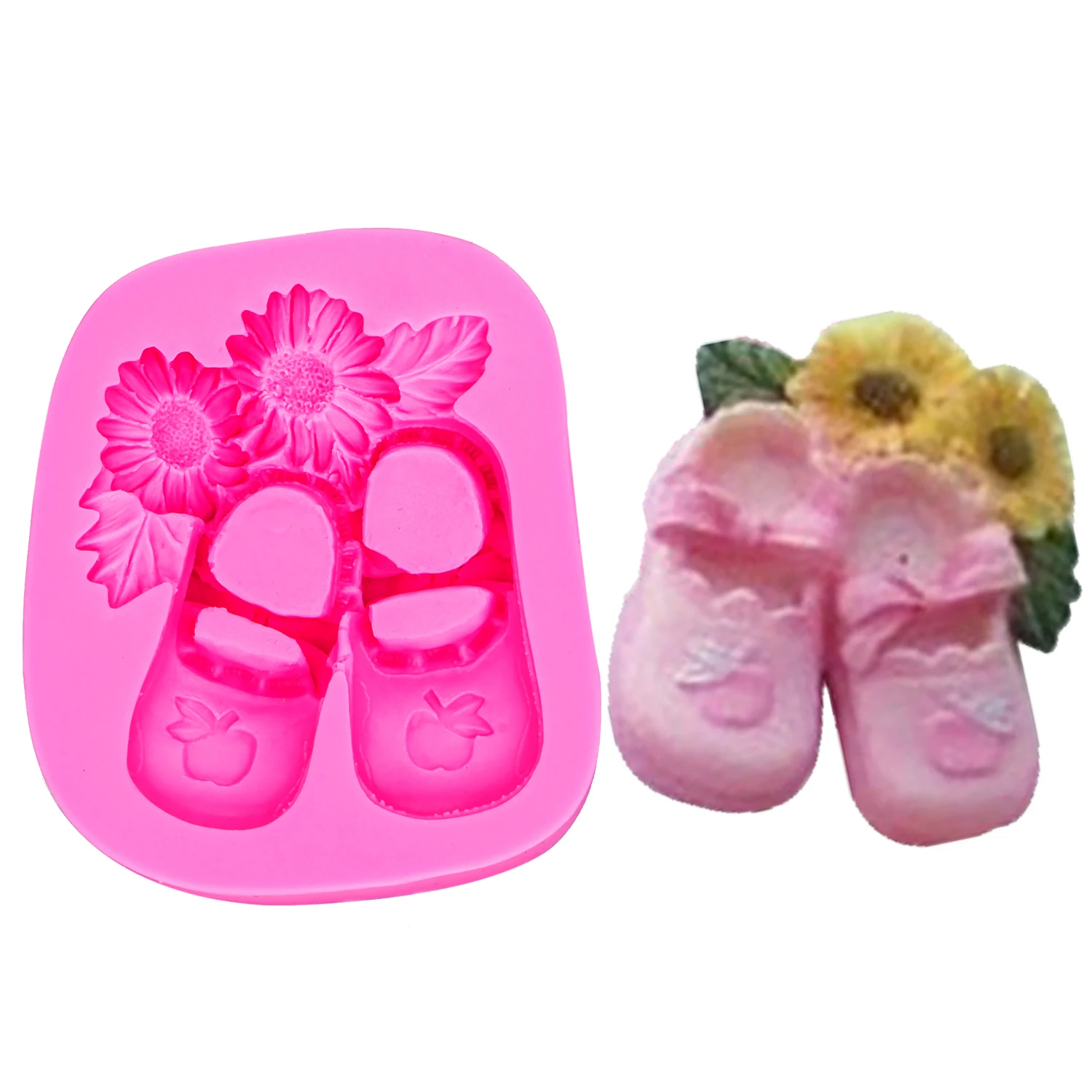 

Baby Flower shoes 3D Reverse sugar molding Food Grade silicone mould polymer clay molds chocolate cake decoration tools FT-1153