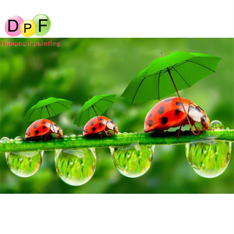 DPF Diamond Embroidery DIY Painting Ladybug and Green Leaves Cross Stitch Rhinestone Mosaic painting | Дом и сад