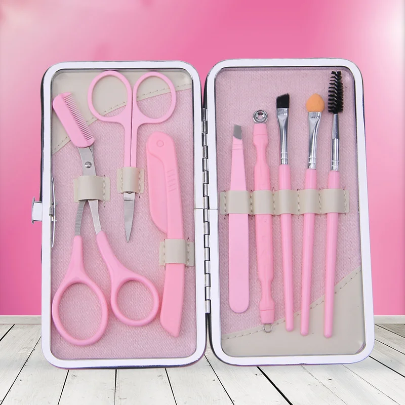 

2pcs Eye brow Grooming Set Eyebrow Drawing Stencils Tweezers Comb Pencil Eyebrow Trimming Make Up Tool Kit