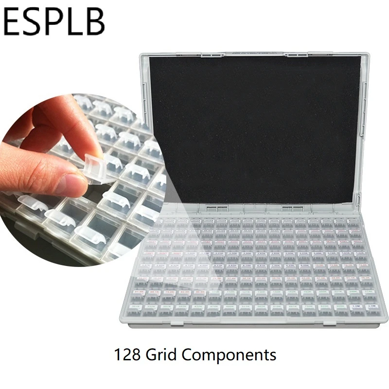 

ESPLB 128 Grids SMT/SMD Component Tool Boxes Chip Resistor Capacitor Organizers Electronic Storage Boxes
