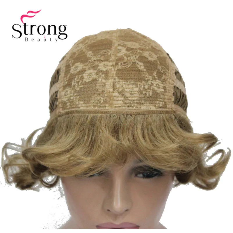 L-427B #19 new short curly light strawberry blonde synthetic women`s full wig for everyday (3)